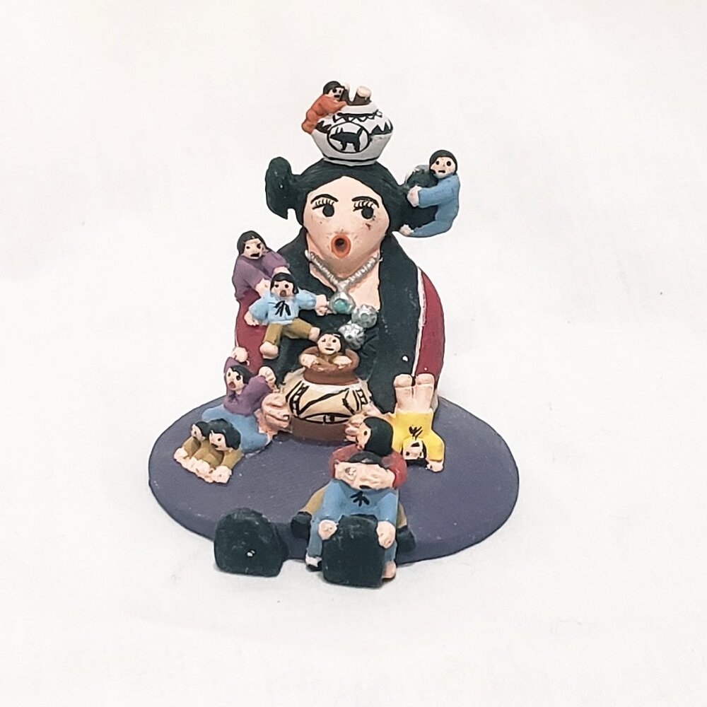 Storyteller Woman Mother Statue 12 Children Kids Folk Art Figurine 2" Handmade